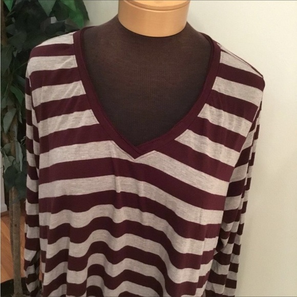Rue 21+ long sleeve tee Woman’s 2X plus stripes gray maroon lightweight … - Picture 5 of 7
